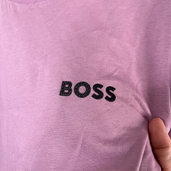 Hugo Boss Mens Pink Purple Thompson Crew Neck Logo Cotton T-Shirt Small - Picture 5 of 10